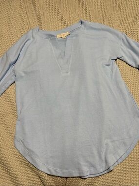 LOFT Pale Blue Notch-Neck Pullover
